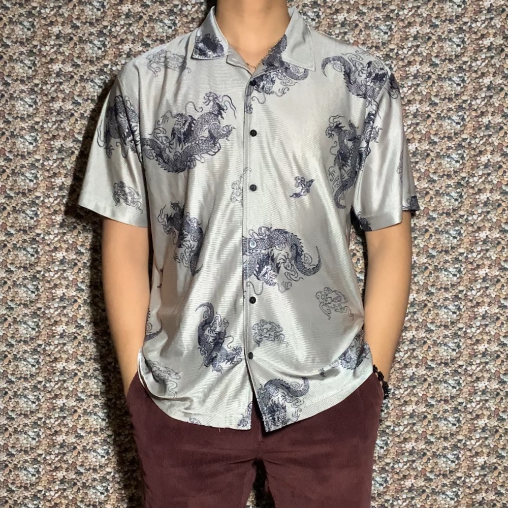 silk dragon short sleeve button up